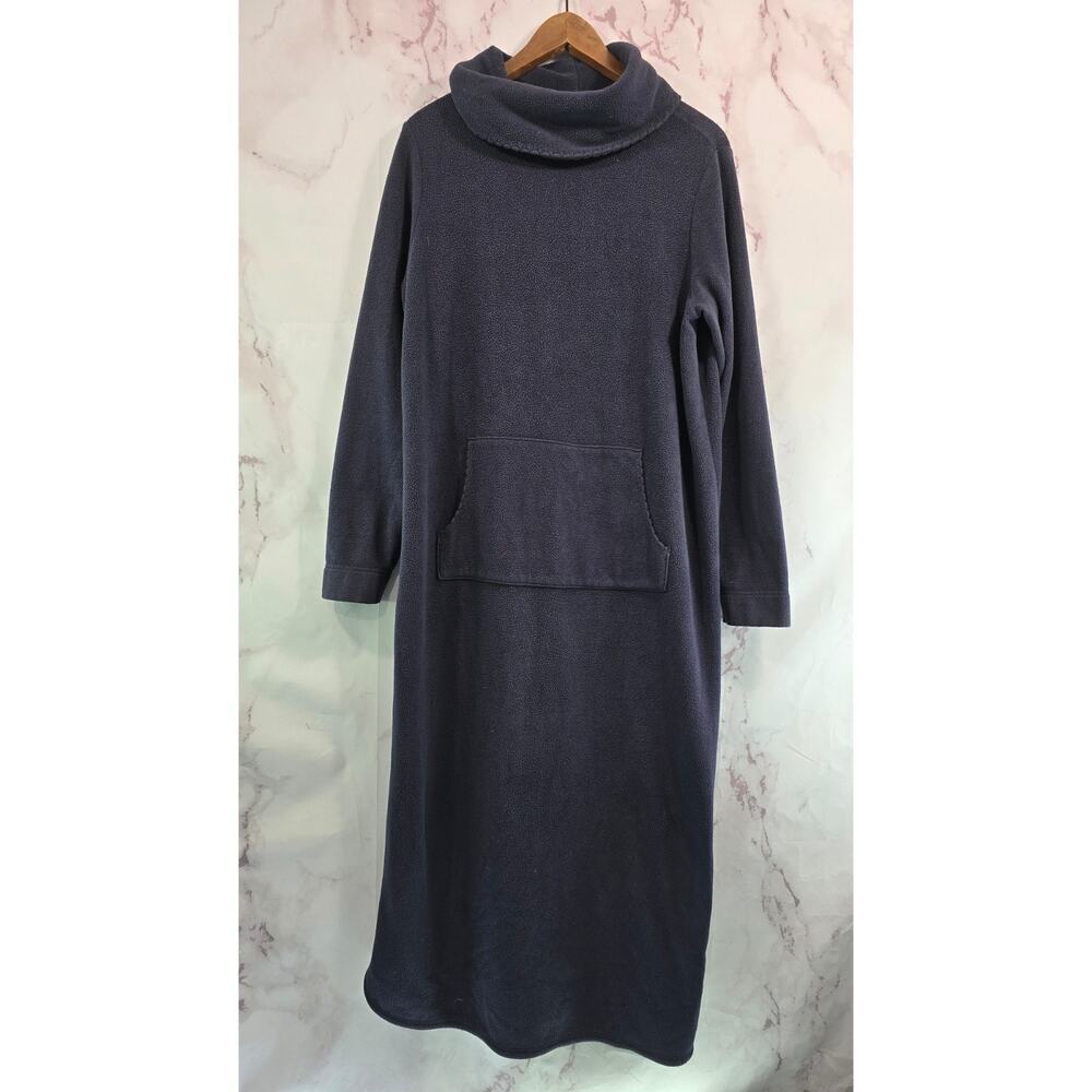 Land End Fleece Dress Womens Large Black Midi Maxi 90s Long Cowl Melanzana